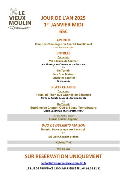 REPAS DU JOUR DE L'AN LE 1er JANVIER 2025 A MIDI