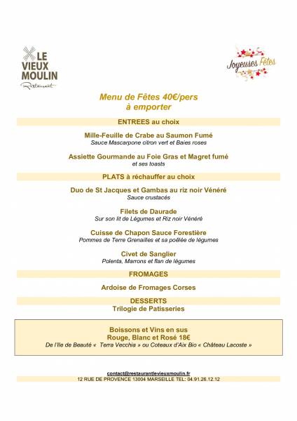 Menu de Fêtes A Emporter ou en Livraison